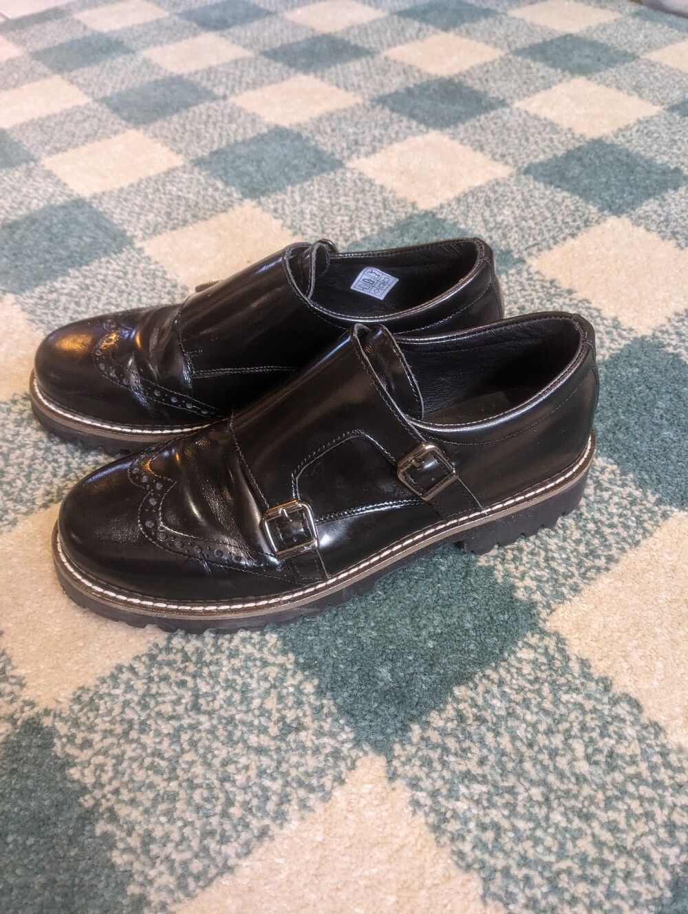 Blublonc Classy Chunky Black Monk Strap Oxford Loafers Size 6